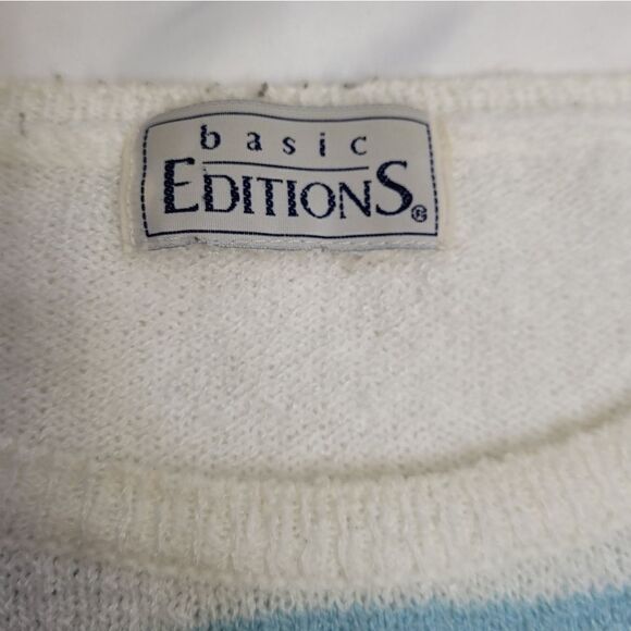 VINTAGE 90s‎ blue striped short sleeve coastal sweater M/L - Picture 4 of 6